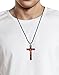 Catholica Shop Cherry Wooden Crucifix Pendant Necklace - Catholic Wear for Men & Women Solid Wood Nylon Cord Prayer Accessory 2.4 Inch Necklace Handcrafted in Brazil With Prayer Card