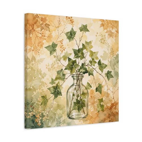 Toile lierre vert pour illuminer un salon sombre, deco botanique aquarelle 3cm