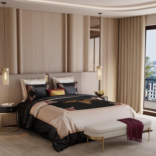 Image of Stoa Paris 300TC UltraSatin Super Size 7 Piece Comforter Set, 274cm x 274cm Ideal for King & Double Bed, Gentle on Skin & Hair, Fade & Wrinkle Resistant, Home Decor, Quick Dry, Coronation - Black