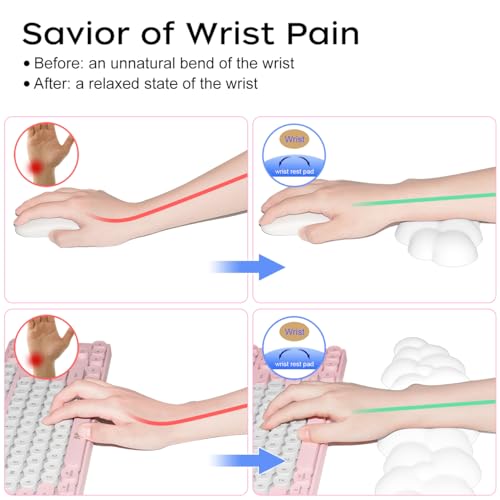 Image of JIKIOU Upgrade Leather Cloud Wrist Rest for Keyboard and Mouse & Cup Pad | Wish Gift-Cute Cloud Shape, Comfortable and don't Irritate to Skin, Non-Slip PU Base,Soft Memory Foam filled for Pain Relief