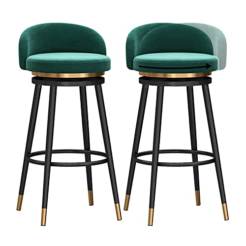 KOMFGT Taburetes de bar elegantes taburetes de bar giratorios con patas negras, juego de 2, silla moderna de cocina, taburete alto de terciopelo, altura del asiento 65/75 cm