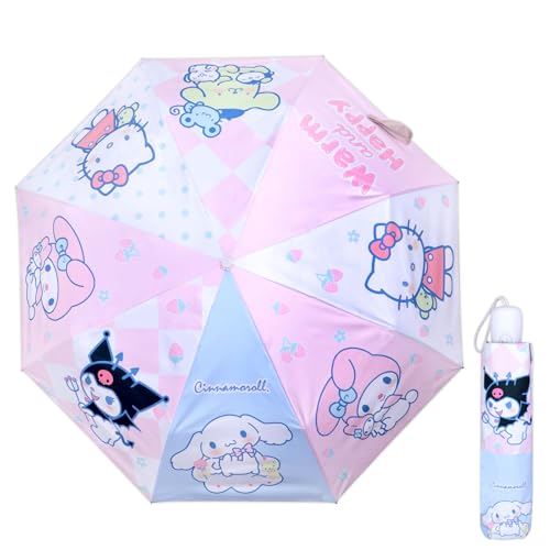 Roffatide Cartoon Kids Folding Umbrella Auto Open/Close Anti-rebound Safe Design 8 RIBS Automatic Travel Umbrellas Windproof UV Resistant Cute Compact Durable Lightweight Umbrella for Girls & Boys
