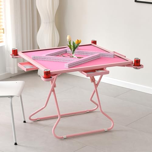 Mesa plegable de Mahjong 35" color rosa con portavasos y cajones miniatura 1