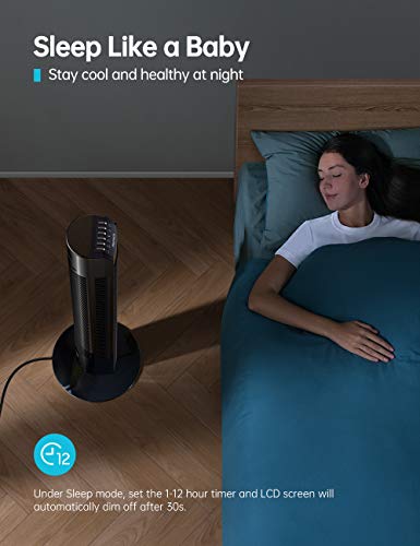 Tower Fan, Homech Whole Room Wind Curve Auto Oscillating Tower Fan with Remote, Quiet Cooling, 3 Modes, 3 Speeds, up to 12H Timer, LED Display with Auto Screen Off, Floor Bladeless Fan for Bedroom, Study or Office Use - Thumbnail 7