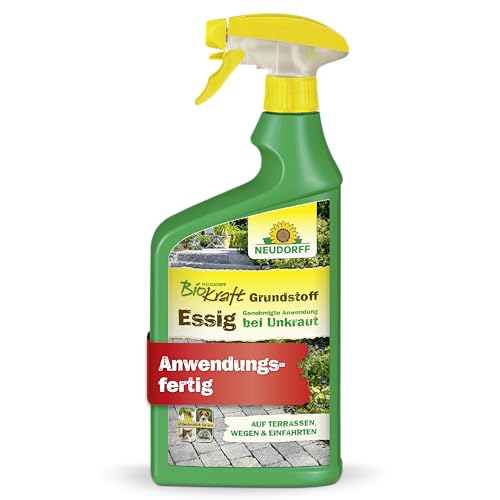 Neudorff BioKraft Grundstoff Essig – 100% natürlicher, anwendungsfertiger Unkrautvernichter für befestigte Flächen wie Wege und Terrassen, 1 Liter