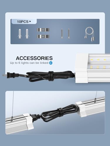 Image of Super Bright Upgrade 60W 4' LED Shop Lights 4FT 10 Pack Linkable 9000LM | 5000K 48 inch Ceiling Lighting LED Garage Lights With Plug in For Garage Lighting,Barns,Attics,Utility Room,Shed,Tool Room