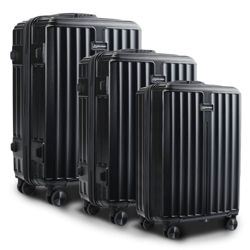 Image of MOVE-MEANT Set of 3 ROAMIFY Small Cabin, Medium Check-in & Large Check-in Suitcase | 55 Cm, 66 Cm & 75 Cm | 360 Degree 8 Wheels Number Lock Polycarbonate Black Trolley Bag | Luggage for Travel - Pack of