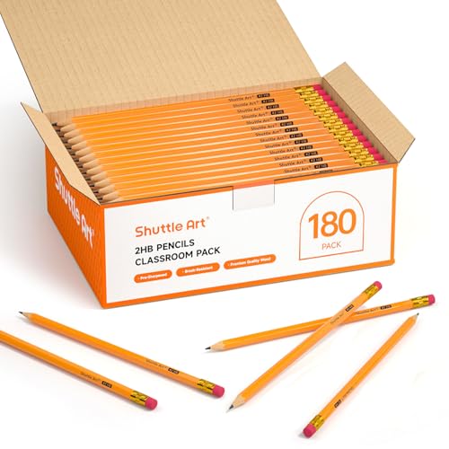 Shuttle Art Crayon Papier HB #2, 180 Pack Crayons à Papier Pré-Taillés avec Gomme, Crayons de Papier en Bois pour une Ecriture Douce pour le Dessin, le...