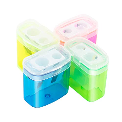 Kidmen 12 Pcs 2 Holes Small Manual Pencil Sharpener With Lid,For Kids,School #TOP2