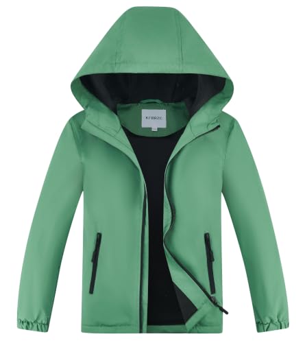 Image of Boys Girls Rain Jackets Waterproof Hooded Fleece Raincoats Lightweight Windbreakers for Kids