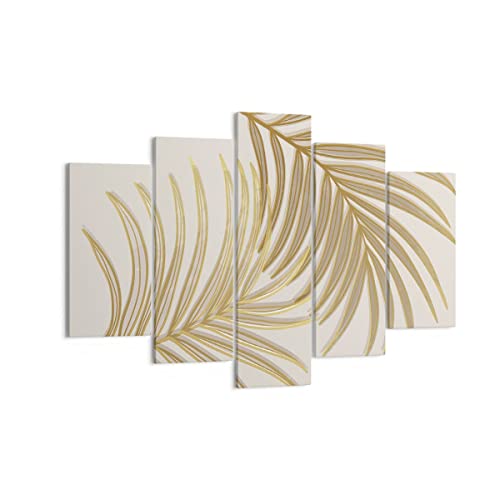 Toile moderne feuilles de palmier dorées pour un intérieur élégant