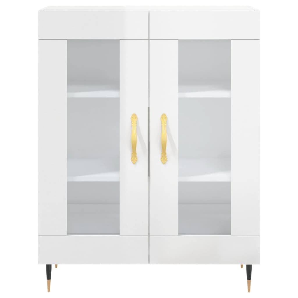 Credenza bianca lucida, 69,5 x 34 x 90 cm, con ante in vetro