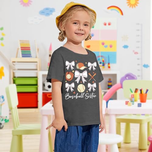 BANGELY Baseball Shirt Toddler Sister Girls Baseball Fan Shirts Funny Bow Graph T-Shirt Kid Short Sleeve Summer Tee Tops3