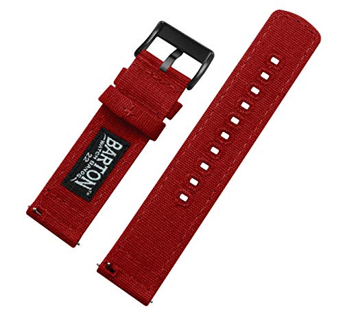 Image of BARTON WATCH BANDS, 18mm Crimson Red - Canvas Quick Release Watch Band Straps - Choose Color & Width - 18mm, 20mm, or 22mm - Black PVD Buckle