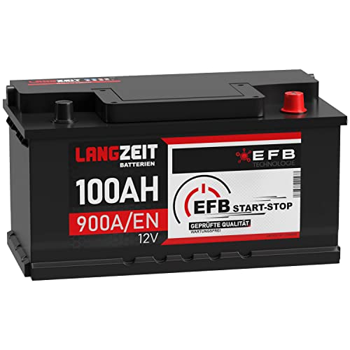 LANGZEIT EFB Batterie 100Ah 12V Autobatterie Start-Stop Starterbatterie ersetzt 95Ah 105Ah 110Ah