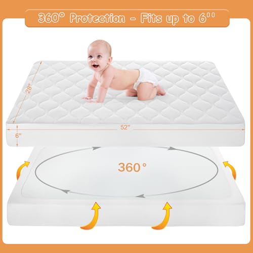 Image of Yoofoss Waterproof Crib Mattress Protector 2 Pack, Quilted Crib Mattress Pad Cover Ultra Soft and Breathable, Machine Washable Toddler Mattress Protector for Standard Baby Crib Size 52''x28''