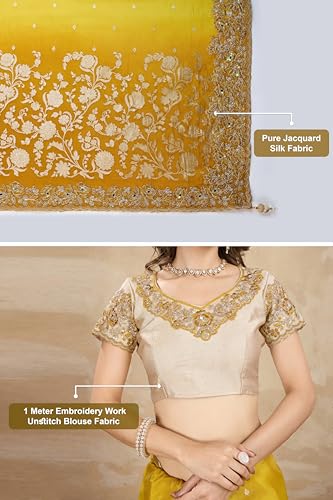 Image of TRENDMALLS Women's Jacquard Silk Embroidery Sequence Work Saree with Unstitched Blouse Piece