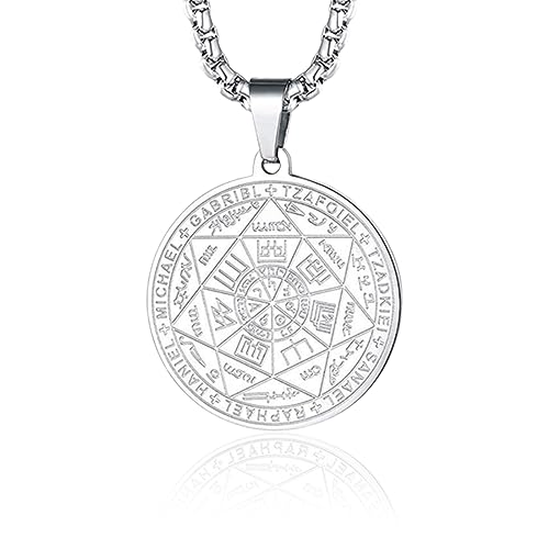 USTNIR Collares para hombres 7 Arcángeles Sigil Medalla Talismán Collar Acero inoxidable Pentagrama Colgante Amuleto Cadena de protección Joyería masculina Amuleto de la suerte para hombres Mujeres