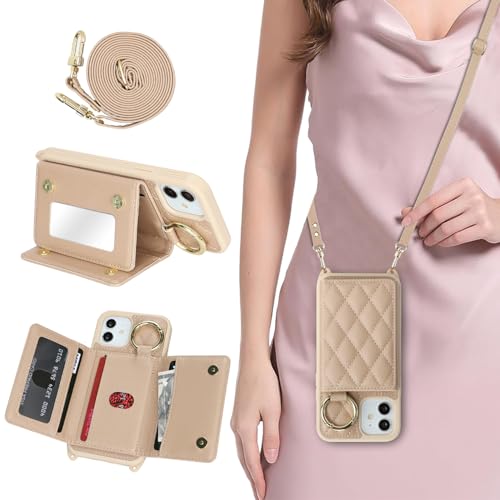 DEYHU for iPhone 12 Case with Card Holder and Strap for Women,Crossbody Lanyard, Make Up Mirror,Ring Stand,Snap Clasp,Cute Phone Wallet Cases 6.1 inch - Off-White by DEYHU - Used condition - US$13.74
