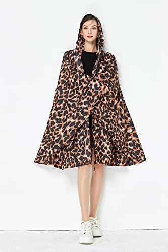 Womens Rain Poncho Stylish Polyester Waterproof Raincoat Free Size with Hood Zipper4