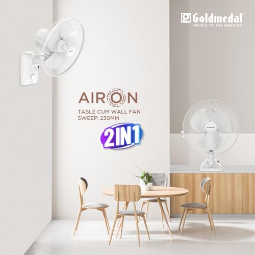 Image of Goldmedal Air On 230 mm 2-in-1 Personal Fan | Desk & Wall Mountable | Lightweight & Portable | High-Speed Performance | Ideal for Home & Office | 2-Year Warranty | White