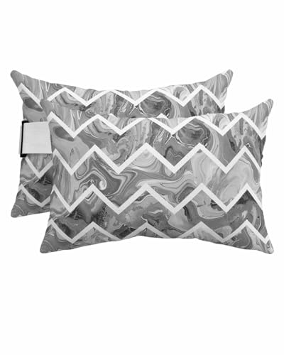Anzona Pack of 2 Grey Marble Lumbar Pillow Covers, Outdoor Waterproof Throw Pillow Covers Set, Modern Abstract Art Aesthetics Geometric Decorative Cushion Case for Patio Beach, 12x20 Inch