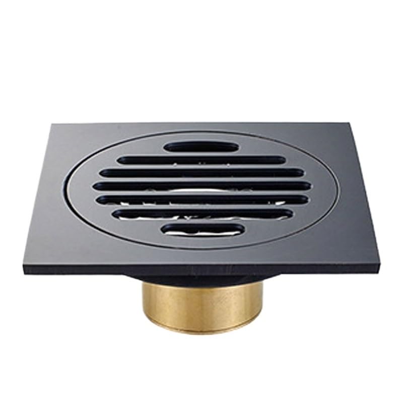 Sumidero Ducha Desagüe de Suelo de Ducha de latón Negro de 10 x 10 cm for baño, Cubierta de Drenaje Invisible, desagüe de Suelo Cuadrado Filtro Desague Ducha(D)