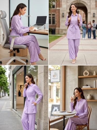 Image of Leriya Fashion Women's Rayon Co Ord Set For Women Stylish Abstract Printed | Regular Fit Shirt Top & Wide Leg Pants | Stylish Casual, Party & Vacation Wear Two Piece Outfit