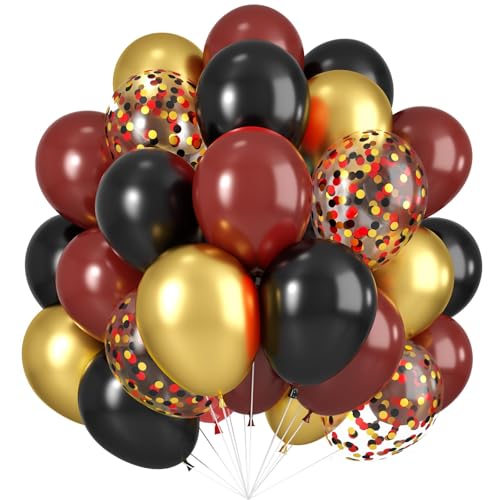 Image of Black Burgundy Gold Balloon,60 Pcs 12 Inches Metallic Gold Burgundy Confetti Balloons for Party Birthday Decorations Birthday Balloons Baby Shower Engagement Party Supplies