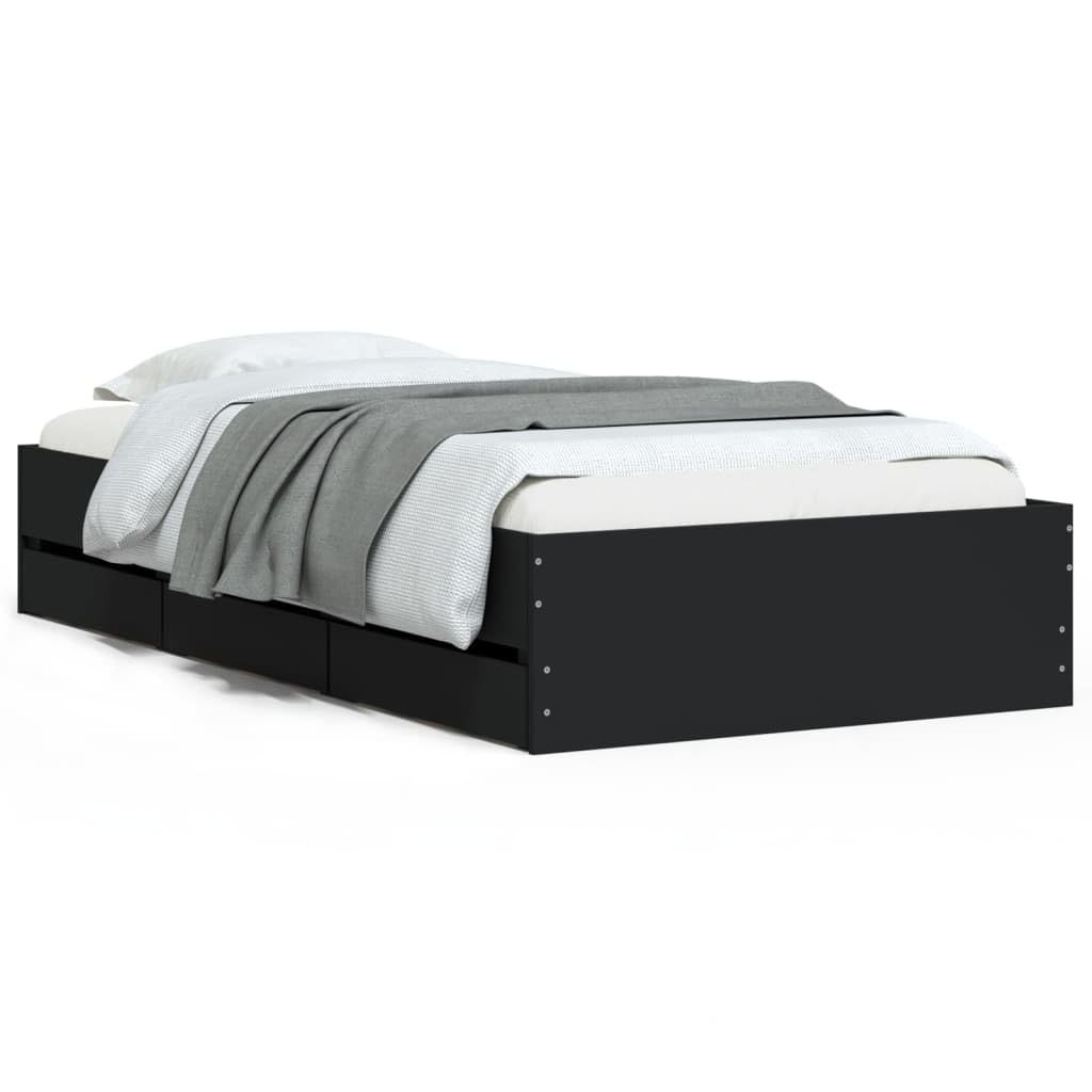 Gecheer Struttura Letto,Giroletto,Singolo con Cassetti Nero 75x190 cm in Legno Multistrato-PL359