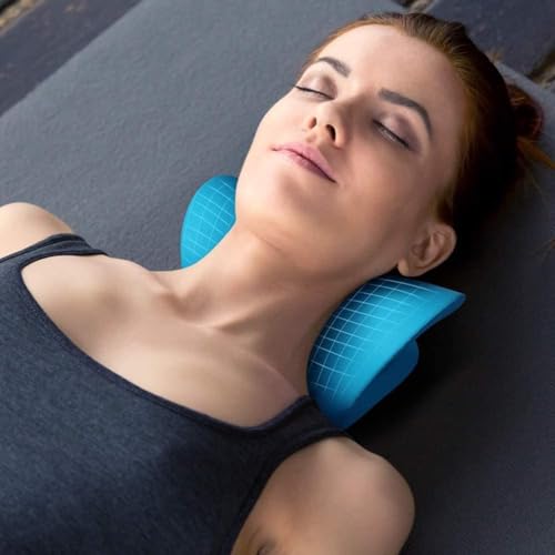 Image of Ergonomic Cervical Neck Support Pillow, Neck Stretcher for Pain Relief, Cervical Traction Pillow for Neck & Shoulder Relaxation, Foam Neck Support for Home, Blue