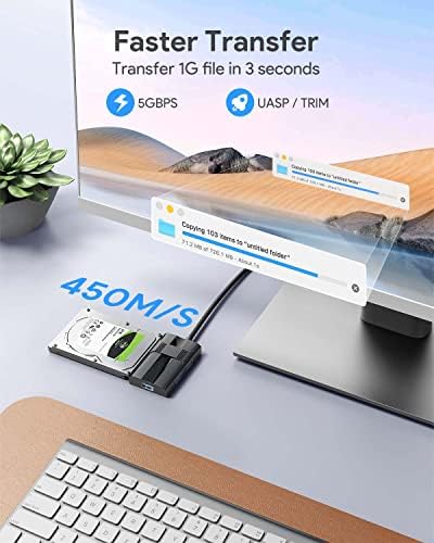 SATA to USB 3.0 Adapter, ABLEWE 2.5/3.5 Hard Drive Adapter with 3 USB 3.0 Ports for Universal SSD HDD SATA III Hard Drive Disk, Support UASP SATA III,Included 12V/2A Power Adapter