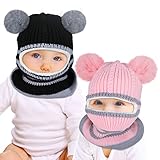 Bencailor 2 Pcs Baby Winter Hat Scarf Set Toddler Winter Hat Infant Beanie Balaclava Ear Flap for 1-5 Year Old Girl Boy(Pink, Black)