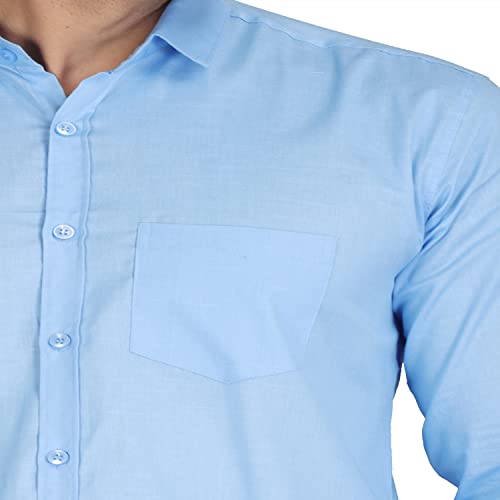 Image of Men's Solid Slim Fit Cotton Casual Shirt with Spread Collar & Full Sleeves