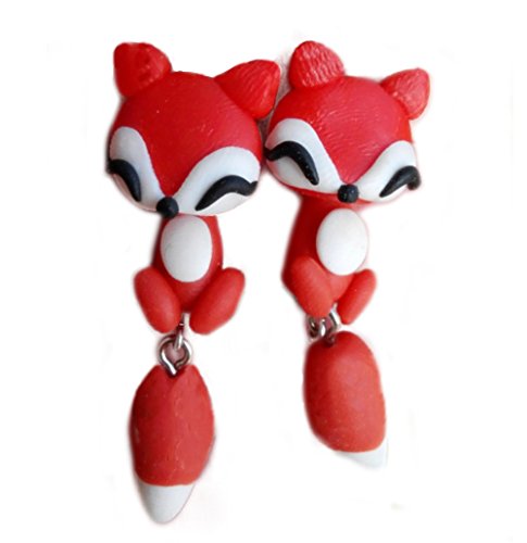 Scheppend Polymer Clay Cute Cartoon Fox Handmade Stud Earrings,Red