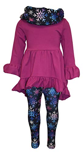 Image of Unique Baby Girls Kids Toddler 3pc Outfit Set Long Sleeve Cotton Blend Tunic Top Leggings and Scarf