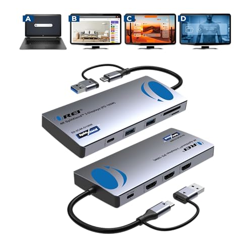 Image of OREI SplitXtend USB C Docking Station Triple Monitor with 3xHDMI Ports - 4K | Thunderbolt 4 Dock, HDMI DisplayPort Hub, Dual Monitor HDMI Adapter Extend, USB C Splitter, 100W PD, SD Card Reader