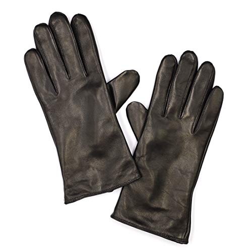 Harssidanzar Womens Luxury Italian Nappa Leather Gloves Vintage Finished Cashmere Lined Touchscreen, Black, S
