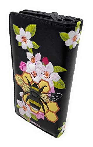 Shag Wear Bumblebee Tattoo Large Insect Wallet for Women and Teen Girls Faux Vegan Leather 7" Black2
