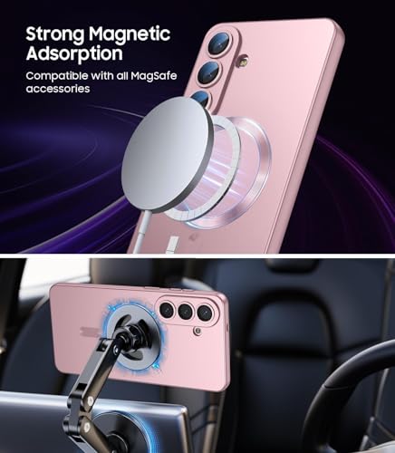 Image of DIZORO Samsung S26 Case, Compatible with Mag Safe Back Cover, Matte Luxury Metallic Luster Flexible TPU Wireless Charging Shockproof Case with Camera Protector Lens (Pink)