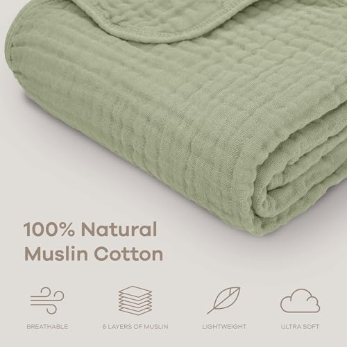 Image of Comfy Cubs Muslin Baby Blanket - Soft, Lightweight, 6-Layer Cotton Swaddle Blankets for Newborns, Infants & Toddlers - 40 inch x 40 inch Large, Breathable & Versatile for Sleeping & Tummy Time - Sage