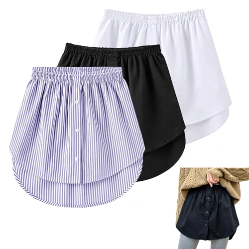 Hemdverlängerung Damen Womens Mini Underskirt Shirt Extensions Hemd Verlängerung Rock mit KnöPfen Lower Skirt Sweep Shirt Extension Skirt Blusenrock VerläNgerung Bluse Rock