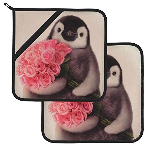 Flower Penguins Pot Holders With Pocket For Kitchen Heat Resistant Oven Hot Pads Potholders For Cooking Baking Grilling Microwave Insulation Dish Drying Mat #TOP1