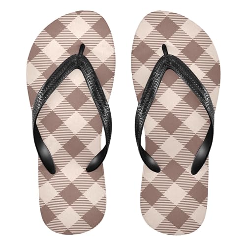 Sinestour Buffalo Plaid Beige Flip Flops for Beach Thong Sandals Anti-slip Lightweight Beach Slippers for Indoor Outdoor House