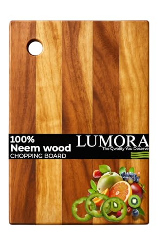 Image of Lumora Pure Neem Wood Chopping Board | Natural Anti-Bacterial Wooden Cutting Board for Kitchen | Knife Friendly, Durable & Eco-Friendly Board for Vegetables, Fruits, Meat & Cheese (Medium 30x20cm)