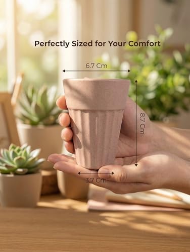 Image of HuskMade Eco-Friendly Tea Cup Set of 6 | Kulhad Style Coffee & Tea Mugs | 140 ml Unbreakable, Stain-Free, Heat Resistant, Reusable, Microwave Safe | Rice Husk & Bamboo Fibre | Pastel Peach