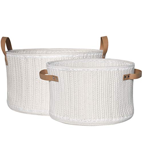 LA JOLIE MUSE Woven Basket Set - Storage Cotton Rope Baskets, Baby White Organizer Bin for Nursery Laundry Kids Toy