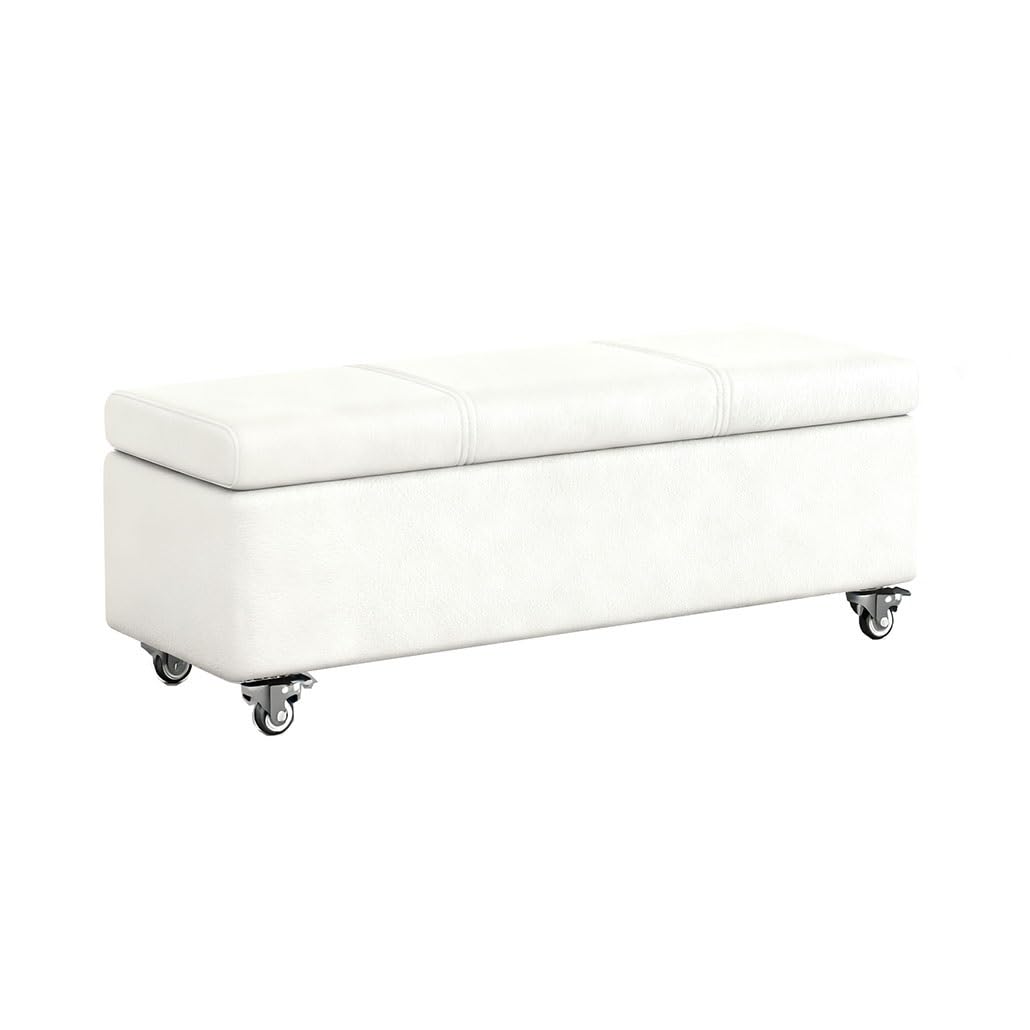 Silla de maquillaje blanca con almacenamiento y ruedas para un tocador de salón moderno