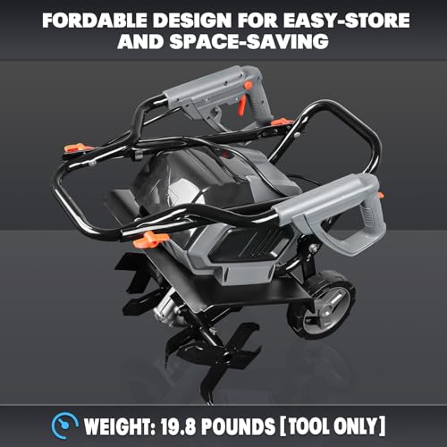 Mellif Cordless Garden Tiller/Cultivator Compatible with Dewalt 20v Max Battery (Tool Bare) 14.2'' Width 8.7'' Depth 16 Steel Tines, Electric Rototiller Brushless Foldable with Adjustable Wheels