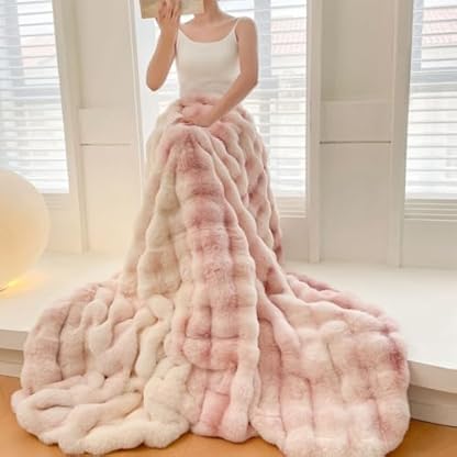 Tospass Kaninchen Decke Warme Sherpa Decke Kuscheldecke Flauschig Weich Dicke Sofadecke Wohndecke Tagesdecke Doppelgesicht Decke - 180x200cm Rosa – Bild 4